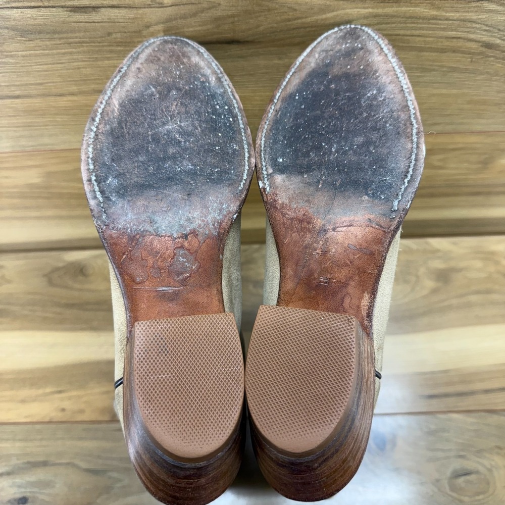 Frye Suede Western Heeled Boots in Taupe - Picture 9 of 11